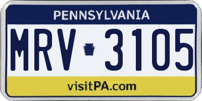 PA license plate MRV3105