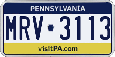 PA license plate MRV3113