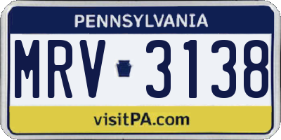 PA license plate MRV3138
