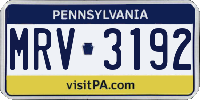 PA license plate MRV3192