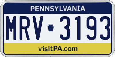 PA license plate MRV3193