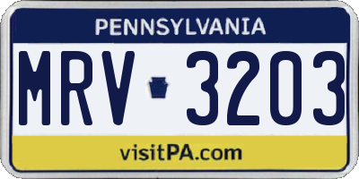 PA license plate MRV3203