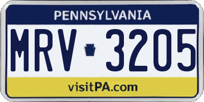 PA license plate MRV3205