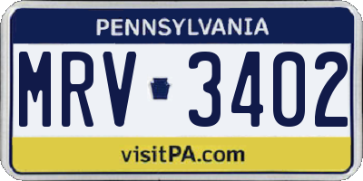 PA license plate MRV3402
