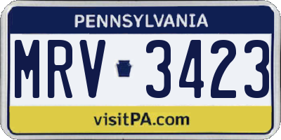 PA license plate MRV3423