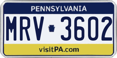 PA license plate MRV3602