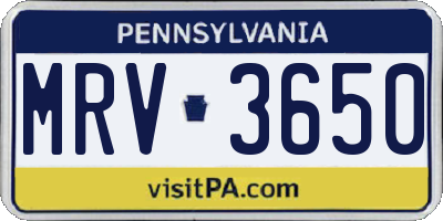 PA license plate MRV3650