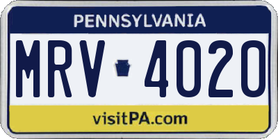 PA license plate MRV4020