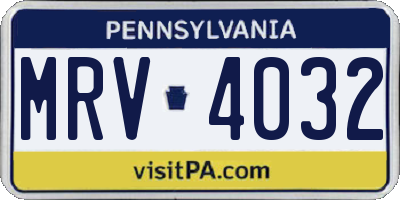 PA license plate MRV4032