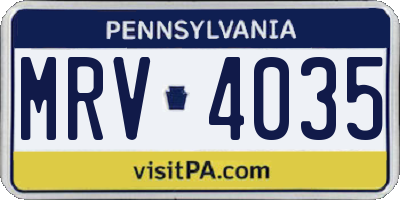 PA license plate MRV4035