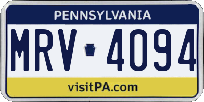PA license plate MRV4094