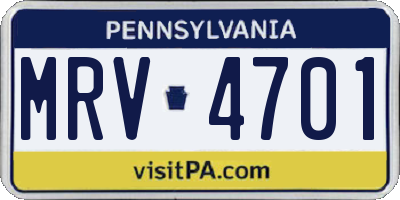 PA license plate MRV4701