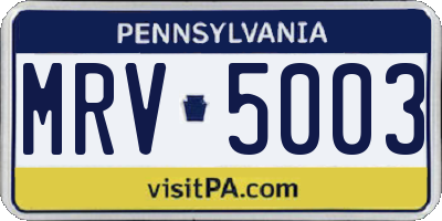 PA license plate MRV5003