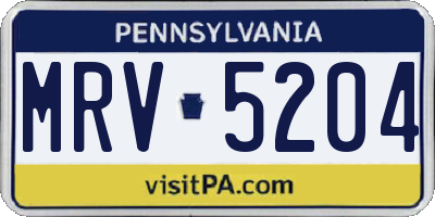 PA license plate MRV5204