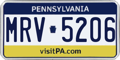 PA license plate MRV5206