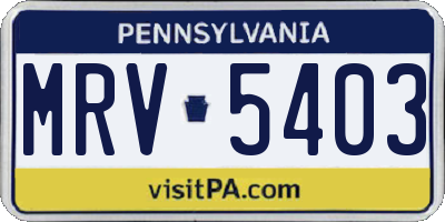 PA license plate MRV5403