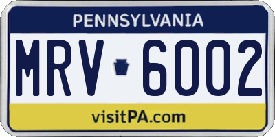 PA license plate MRV6002