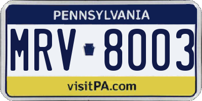 PA license plate MRV8003