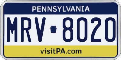 PA license plate MRV8020