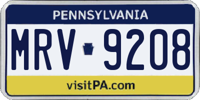 PA license plate MRV9208