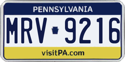 PA license plate MRV9216