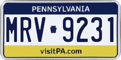 PA license plate MRV9231