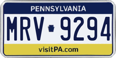 PA license plate MRV9294
