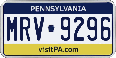 PA license plate MRV9296