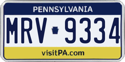 PA license plate MRV9334