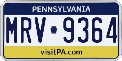 PA license plate MRV9364