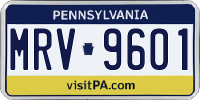 PA license plate MRV9601