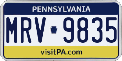 PA license plate MRV9835