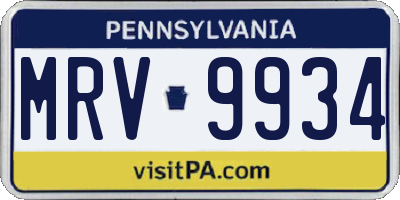 PA license plate MRV9934