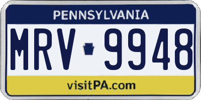 PA license plate MRV9948