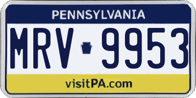 PA license plate MRV9953
