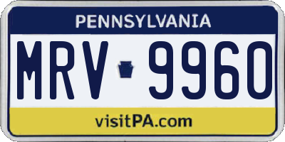 PA license plate MRV9960