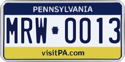 PA license plate MRW0013