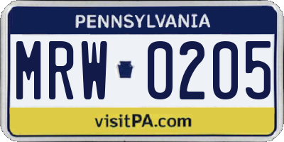 PA license plate MRW0205
