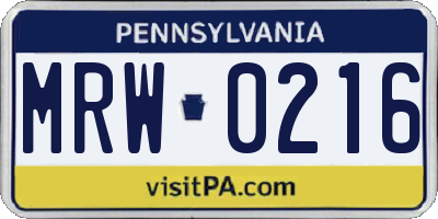 PA license plate MRW0216