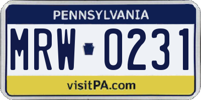 PA license plate MRW0231