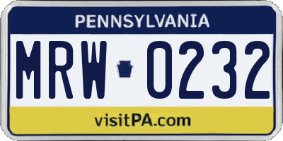 PA license plate MRW0232