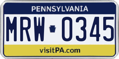 PA license plate MRW0345