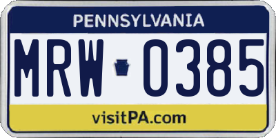 PA license plate MRW0385