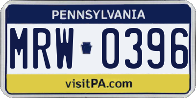 PA license plate MRW0396