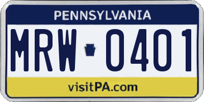 PA license plate MRW0401