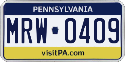 PA license plate MRW0409
