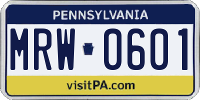 PA license plate MRW0601