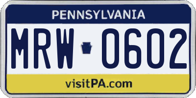 PA license plate MRW0602
