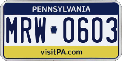 PA license plate MRW0603