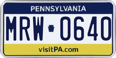 PA license plate MRW0640